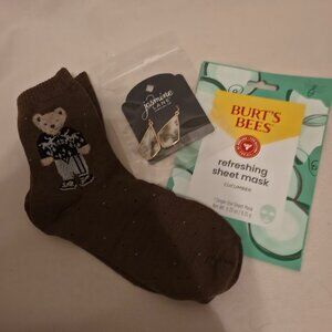 BEAR SOCKS AND EARRINGS AND MASK - ALL NEW